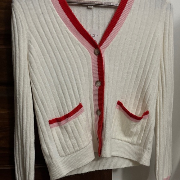 LOFT Sweaters - LOFT Cream Cardigan with Red and Pink Trim